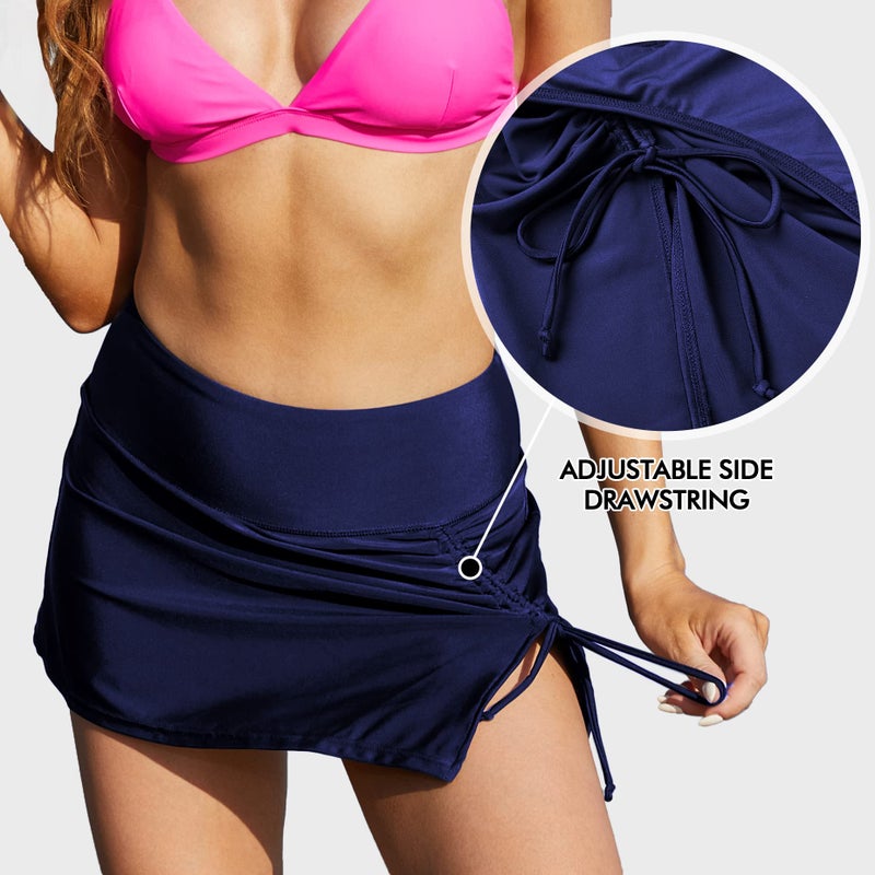 ALove Womens Swimskirt Board Short Drawstrings Sides Swimming Shorts Skirt Swim Dress Beachwear XL Navy - Image 5